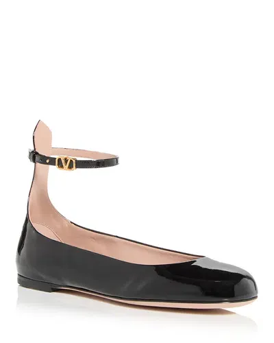 Valentino Garavani Tan-go Patent Leather Ballet Flats In Black