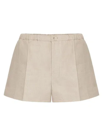 Valentino Linen Shorts With Button Detail In Beige Gravel