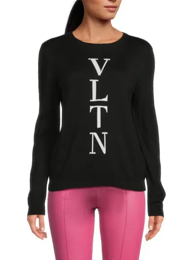 Valentino Long Sleeve Crew-neck Sweater In Black