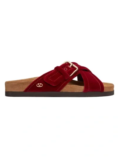 Valentino Garavani Slide Fussfriend Velvet Sandals 30mm In Cherry