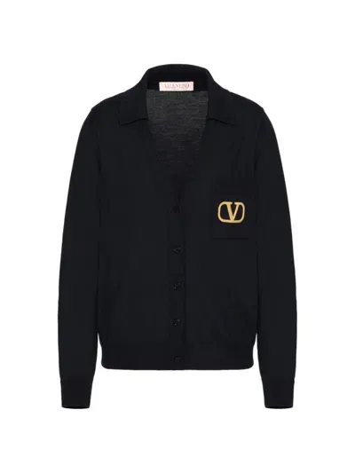 Valentino Vlogo Signature Buttoned Cardigan In Navy