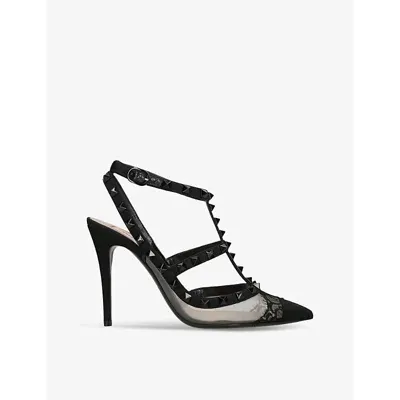 Valentino Garavani Rockstud Lace T-strap Pumps In Black