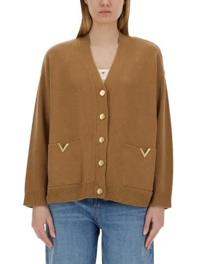 Valentino Wool Cardigan In Beige