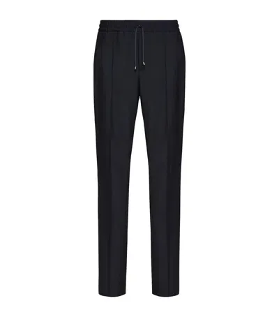 Valentino Wool-mohair Drawstring Straight Trousers In Blue