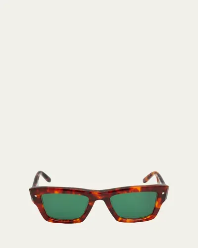 Valentino Xxii Square Acetate & Titanium Sunglasses In Honey Tortoise Dark Green