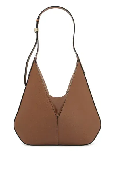 Valextra Small Vivi Leather Hobo Bag In Brown