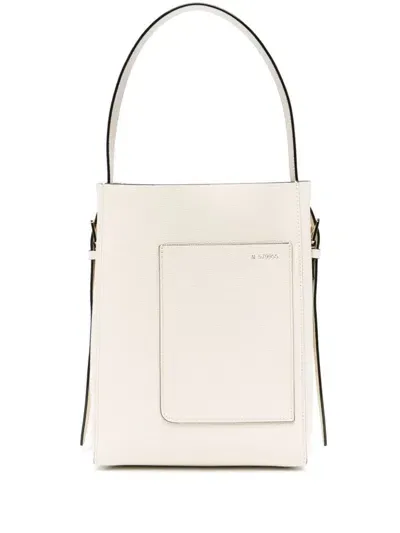 Valextra Leather Bucket Tote Bag In White