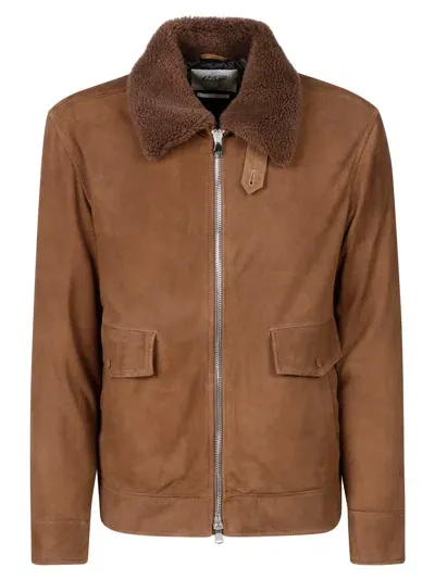 Valstar Suede Zip Jacket Shearling Collar In Brown