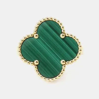 Pre-owned Van Cleef & Arpels 18k Yellow Gold And Malachite Magic Alhambra Ring Eu 61