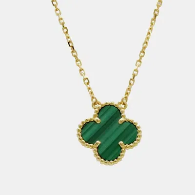 Pre-owned Van Cleef & Arpels 18k Yellow Gold Malachite Alhambra Necklace Pendant Vcaro9va00