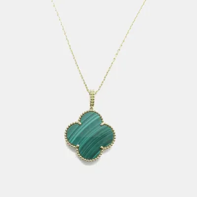 Pre-owned Van Cleef & Arpels 18k Yellow Gold Malachite Magic Alhambra Pendant Necklace