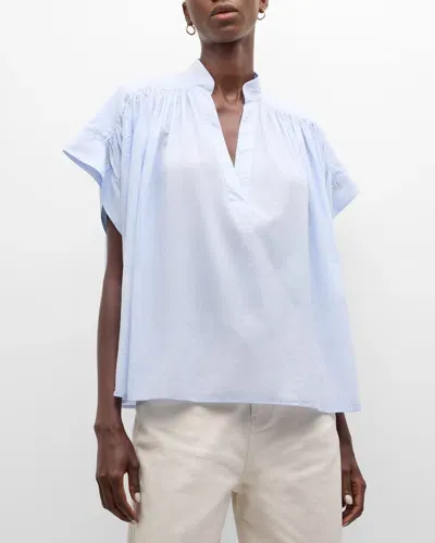 Vanessa Bruno Cory Ruched Cotton Voile Shirt In Azur