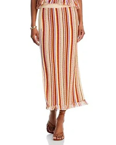 Vanessa Bruno Cypres Striped Fringe-trim Knit Midi Skirt In Creme Multicolor