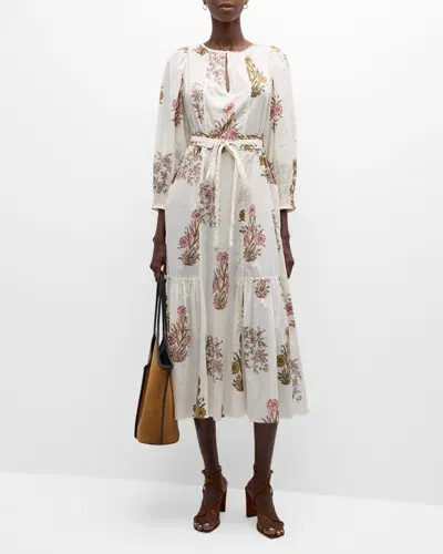 Vanessa Bruno Darabelle Floral-print Cotton Midi Dress In Ecru