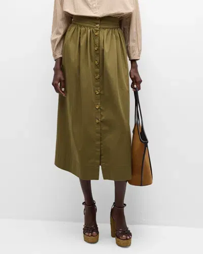 Vanessa Bruno Darja Ruched Button-front Midi Skirt In Safari