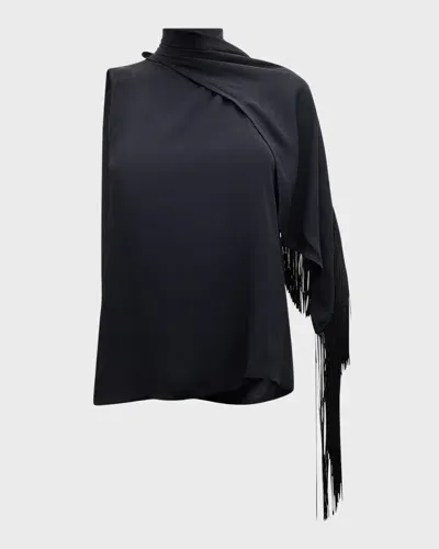 Vanessa Bruno Django Fringe-trim Turtleneck Top In Noir