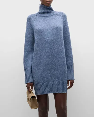 Vanessa Bruno Doralisa Turtleneck Wool Mini Sweater Dress In Denim