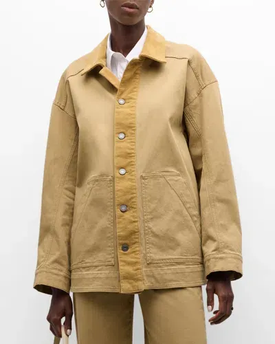 Vanessa Bruno Dracy Corduroy-trim Cotton Jacket In Mastic