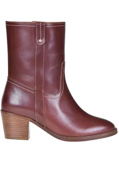 Vanessa Bruno Leather Ankle Boots In Burnt Sienna