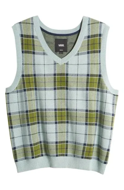 Vans Almondwood Plaid Sweater Vest In Gray Mist