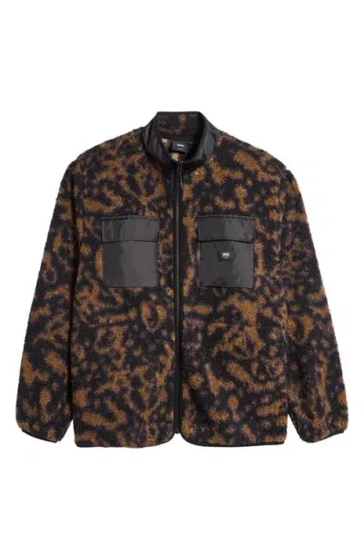 Vans Debrusk Loose Fit Leopard Print Fleece Jacket In Sepia/black