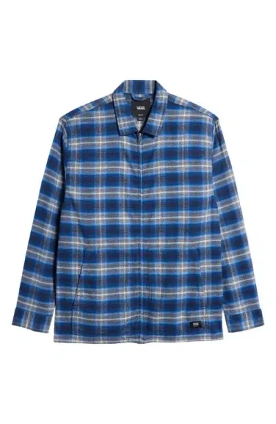 Vans Montwood Check Flannel Zip Shirt Jacket In Dress Blues/true Blue