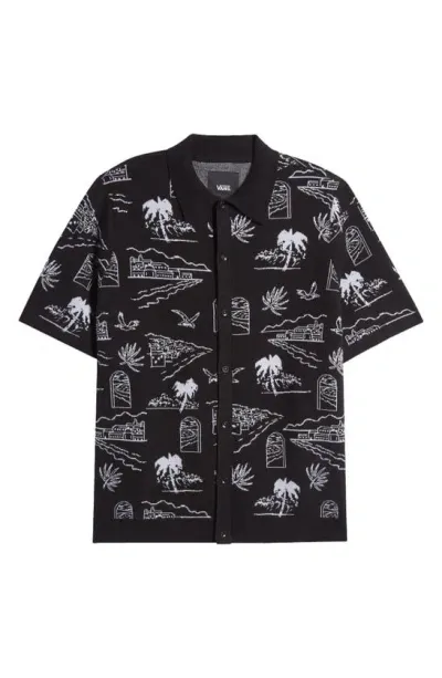 Vans Sorrento Knit Short Sleeve Cotton Button-up Shirt In Black