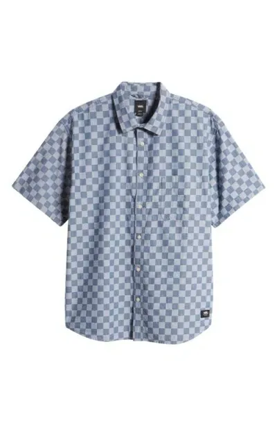 Vans Wade Checkerboard Short Sleeve Button-up Shirt In Dress Blues/white