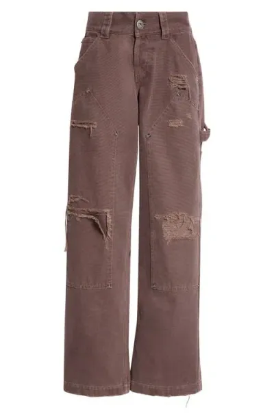 Vaquera Distressed Wide Leg Cargo Jeans In Dark Brown