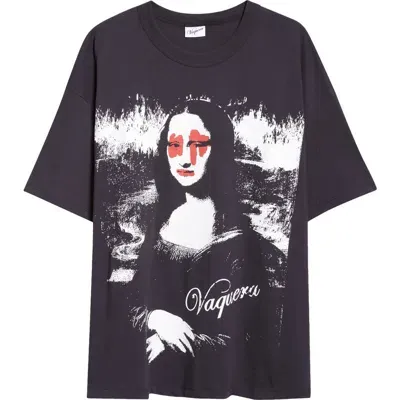 Vaquera Mona Lisa Oversize Cotton Graphic T-shirt In Black