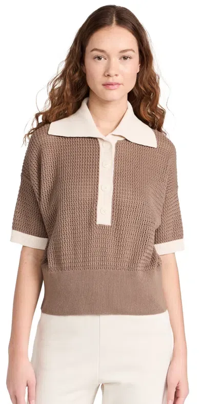 Varley Finch Knit Polo Taupe Stone/whitecap In Taupe & Whitecap Grey