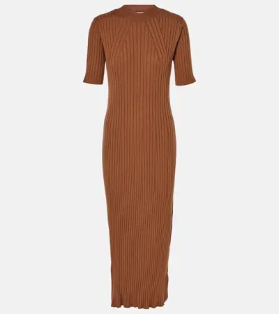 Varley Maeve Ribbed-knit Midi Dress In Brown