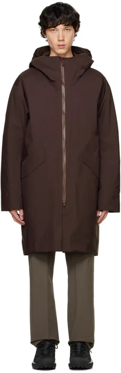 Veilance Burgundy Monitor Down Coat In Phantasm