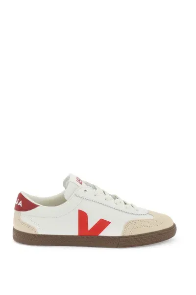 Veja Volley Panelled Leather Sneakers In Beige,white,brown