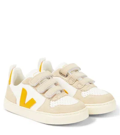 Veja Kids' V-10 Leather And Suede Sneakers In Multicoloured