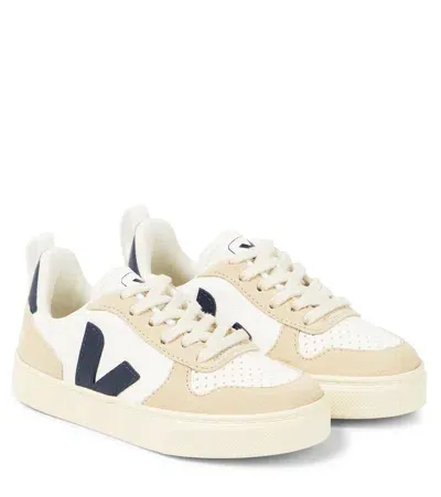 Veja Kids' V-10 Suede-trimmed Leather Sneakers In White