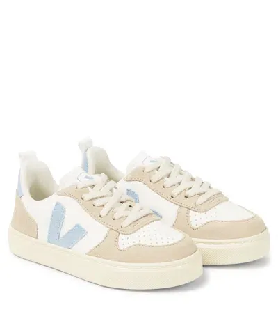 Veja Kids' V-10 Suede-trimmed Leather Sneakers In Multicoloured