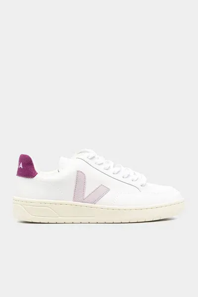 Veja V-12 Leather Sneaker In White Parme Magenta