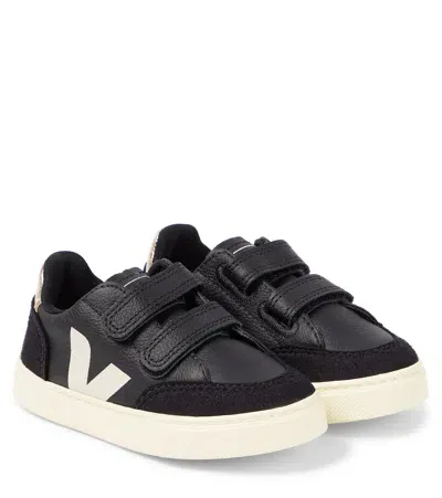 Veja Kids' V-12 Suede-trimmed Leather Sneakers In Black