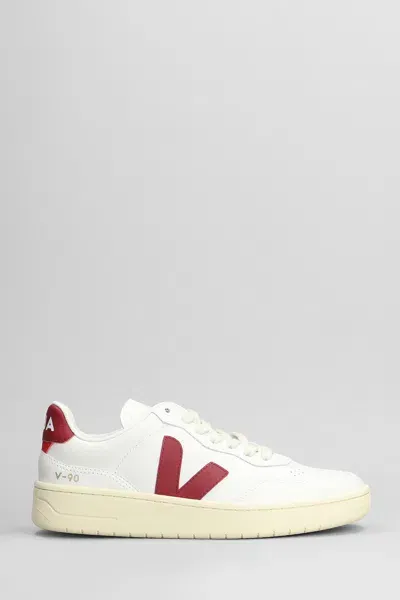 Veja V-90 Sneakers In White Leather In Weiss