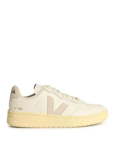 Veja V-90 White Leather Sneakers In Blanco