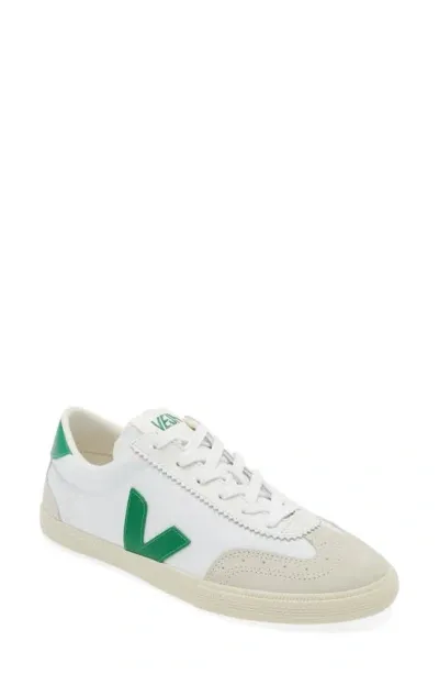 Veja Volley Leather And Suede-trimmed Canvas Sneakers In White Emeraude