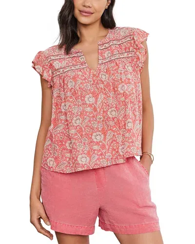 Velvet By Graham & Spencer Kenzie Printed Voile Top In Rouge In Multi