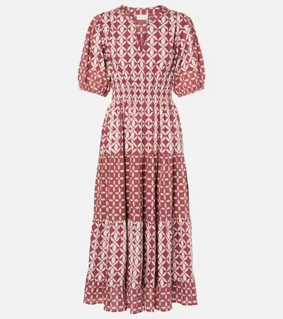 Velvet Joey Printed Cotton Cambric Midi Dress In Rot