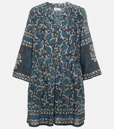 Velvet Talia Printed Cotton And Silk Minidress In Blue