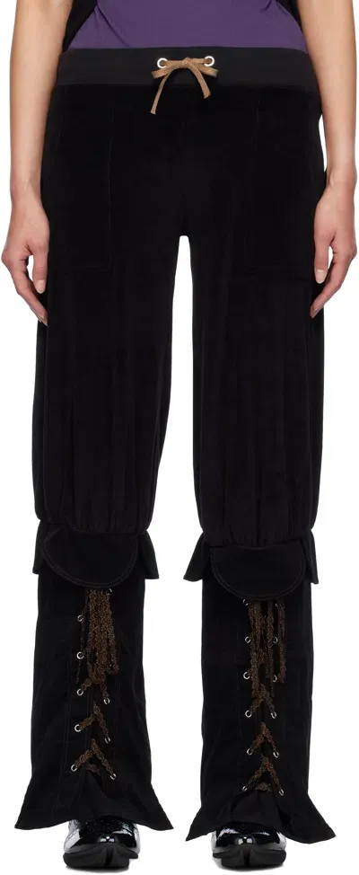 Venicew Black Hi-top Lounge Pants In Black Velour