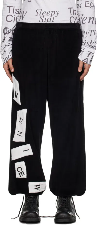 Venicew Black Loose Sweatpants In Black Velour