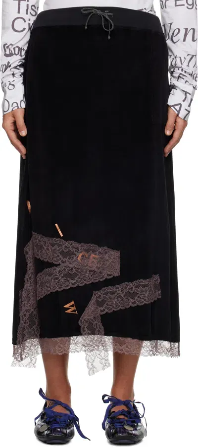 Venicew Black Roots Midi Skirt In Black Velour