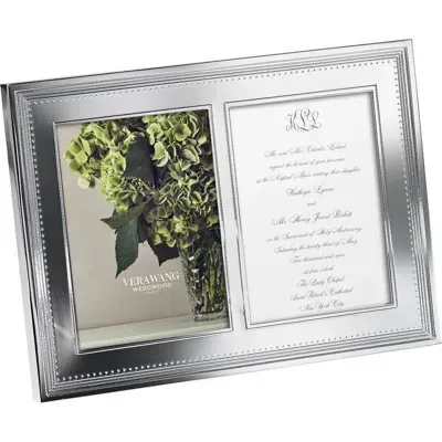 Vera Wang X Wedgwood Grosgrain Double Picture Frame In Metallic Silver