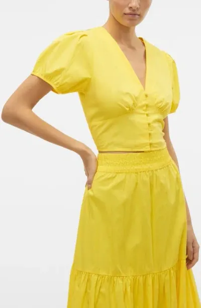 Vero Moda Cotton Crop Top In Lemon Zest